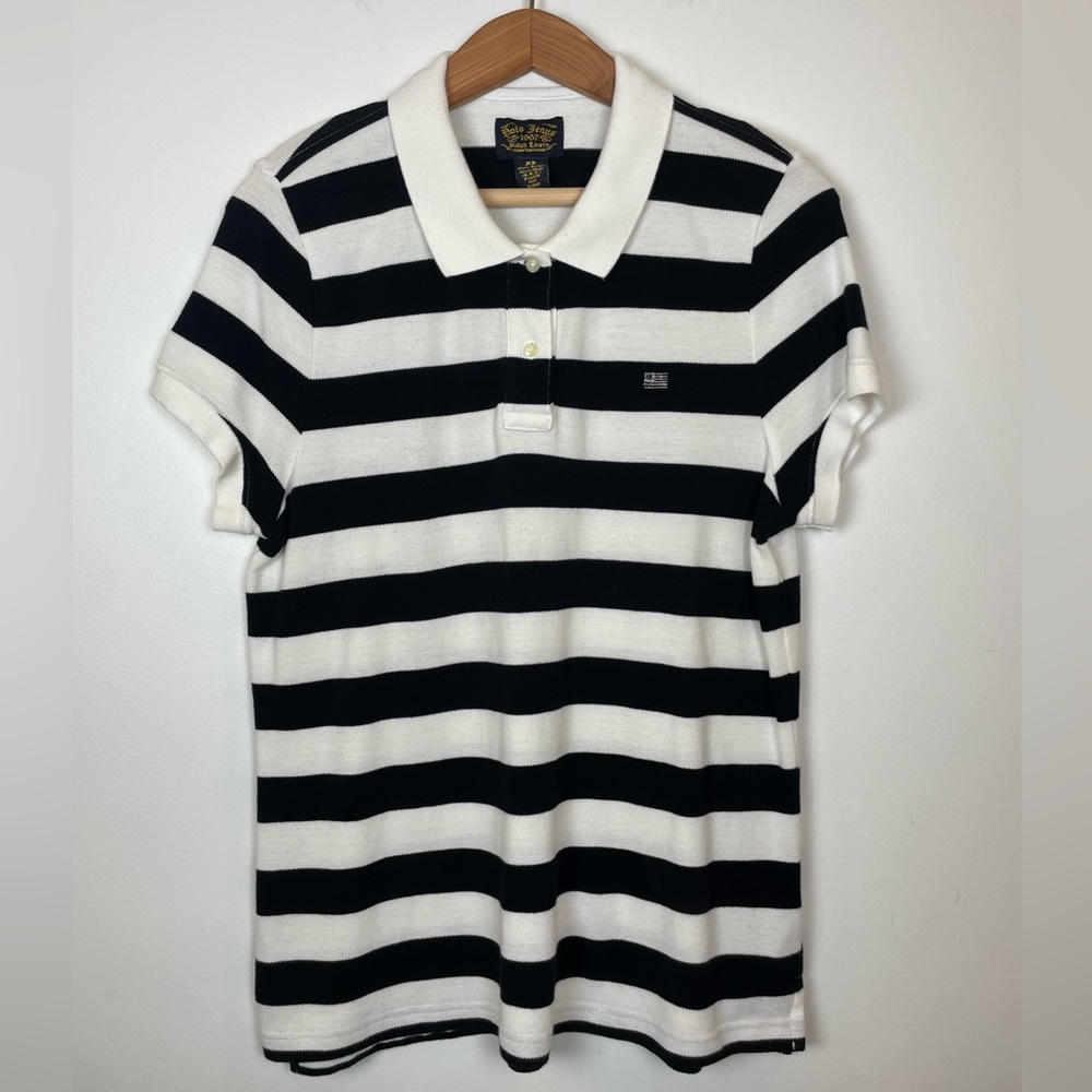Rare vintage 90s Ralph Lauren Polo Jeans Co. EXG Striped Rugby Polo Black White
